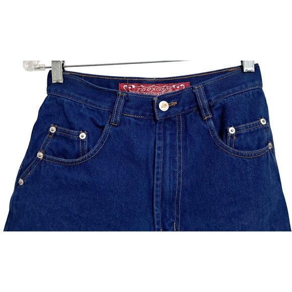 Vintage 90s High-Waist Denim Shorts By No Excuses  Size 9/10 100% Cotton Indigo - Picture 6 of 11